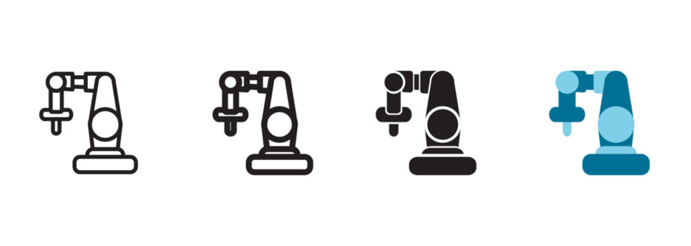 Six axis robot icon with multi jointed mechanical arm representing smart factory automation assembly line operations, digital manufacturing precision engineering, and fourth revolution.