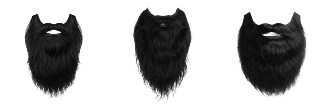 Set of Realistic Black Beards Isolated on White Background, Different Styles of Thick Man Beards for Photo Manipulation, Digital Portrait Editing Elements, Men Grooming Styles and Facial Hair Assets, 