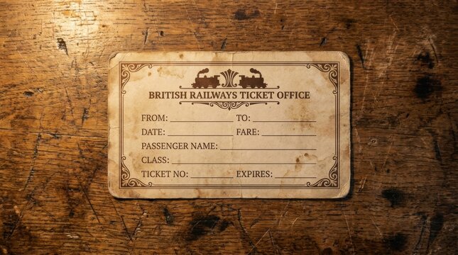 Vintage british railways train ticket on wooden background