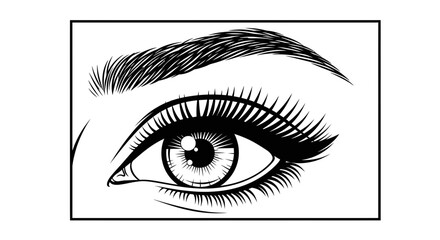Fototapeta premium Close-up Black and White Illustration of a Beautiful Woman's Eye with Long Eyelashes and Eyebrow
