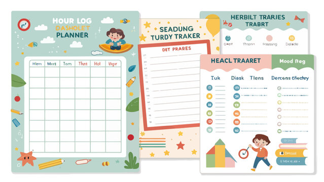 Cute kids daily routine charts and planners for children
