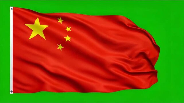 Ultra Realistic China National Flag Waving Gently on Green Screen Background With Smooth Fabric Motion and Seamless Loop Animation