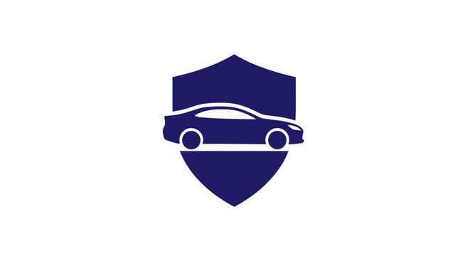 A blue icon showing a generic car silhouette inside a protective shield shape