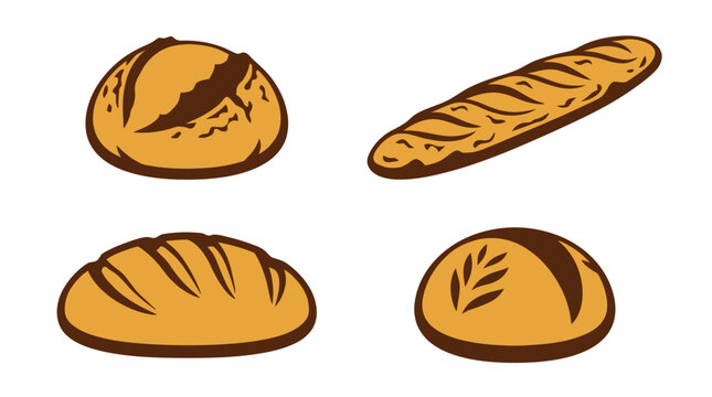 Vector illustration of four different fresh bread loaves