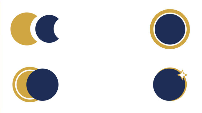 Minimalist solar eclipse icons set in gold and blue