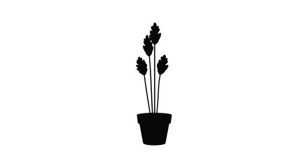 Potted plant with upright spiky leaves, black silhouette on white background. © Most Anowara