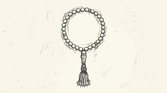 A detailed illustration of a decorative tassel necklace on a scratched cream background
