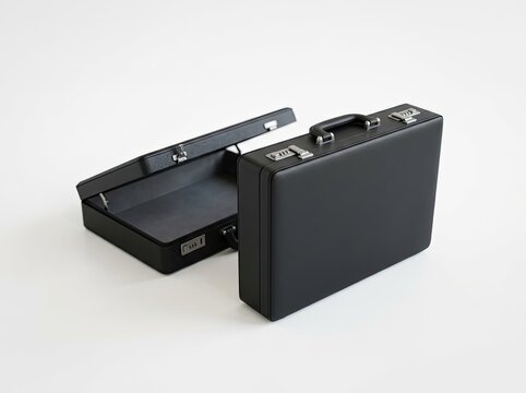 Briefcase Mockup with Open and Closed View, Professional Presentation, Copy Space for Branding, Minimalist Studio Lighting, Business Concept.