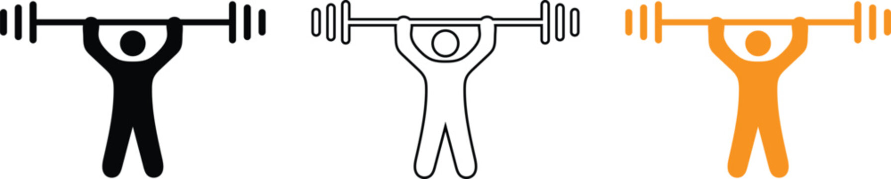 Weightlifting Athlete Icon Set - Barbell Lifting Fitness Vector Illustration Collection