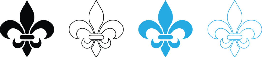 Fleur de lis vector icon set in silhouette and outline style © habibullah990
