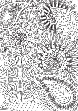Zentangle art inspired flowers for adult coloring page vector