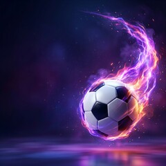 Naklejka premium Soccer ball with vibrant purple plasma energy trail