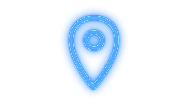 Colorful location pin icon for map navigation and travel positioning with glowing light effect isolated on transparent background for web and application design projects