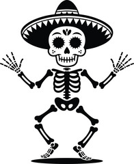 Fototapeta premium Dancing skeleton wearing sombrero for Dia de los Muertos