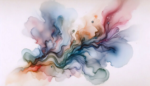 Abstract watercolor paint bleeding and spreading on wet paper, Ai generated image