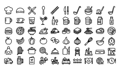Naklejka premium Editable stroke food and restaurant service vector icon pack