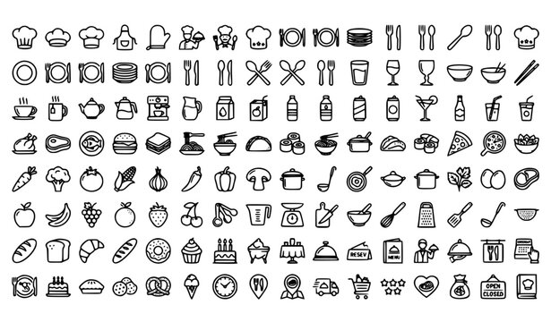 Restaurant and food service outline icon collection vector illustration