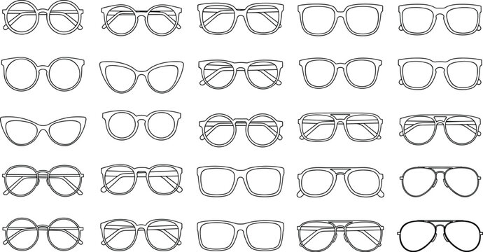 Eyeglass frame collection with round square rectangular cat‑eye aviator fashion vector design