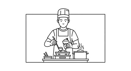 Naklejka premium Chef Cooking Food on Stove in Kitchen