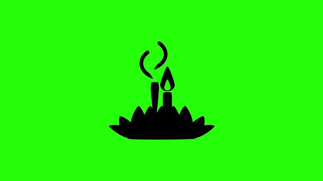 Premium 4K motion graphic of a traditional floating lotus leaf krathong with burning incense silhouette bouncing. Clean seasonal festival asset.