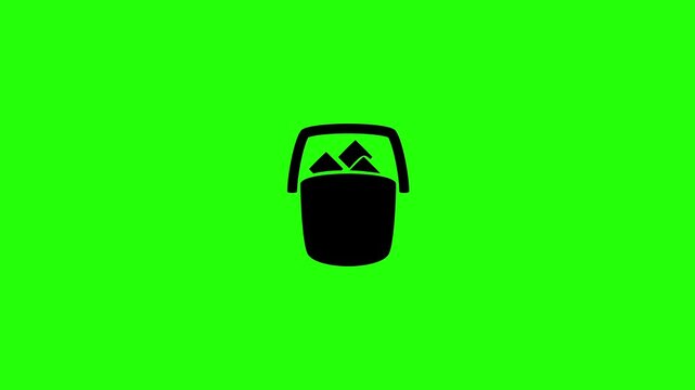 Premium 4K presentation showing a beverage ice bucket container with a raised handle silhouette bouncing. Perfect catering service icon.
