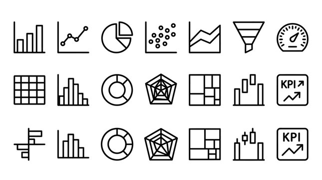 Set of data analysis and business chart icons.