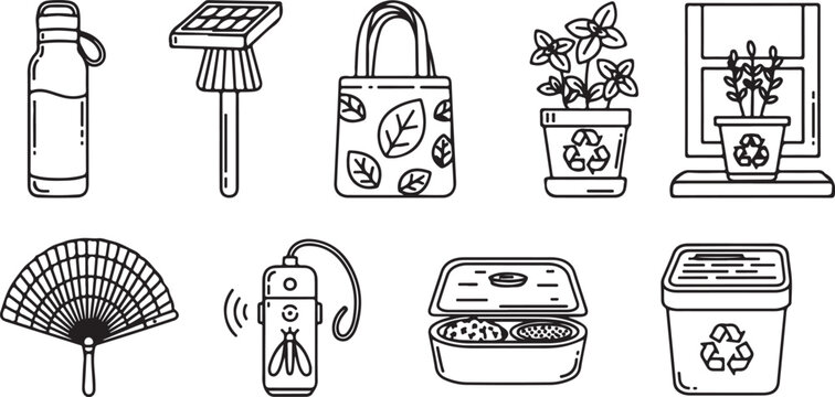 set of Set of flat style icons showing different types of trees and plants