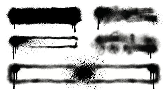 Set of black spray paint strokes and graffiti lines.