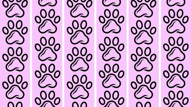 Cute Pink Paw Print Pattern Scrolling Down Seamless Loop Animation Pet Background