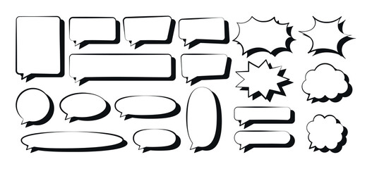 Obraz premium Set of comic speech bubbles with shadow, cloud, explosion shapes, different sizes, vector