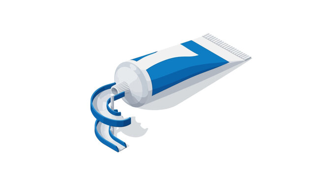 Squeezed blue and white toothpaste tube with paste.
