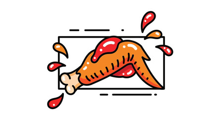 Naklejka premium Delicious Chicken Wing with Red Sauce Drips, Isolated on White Background, Graphic Design Element