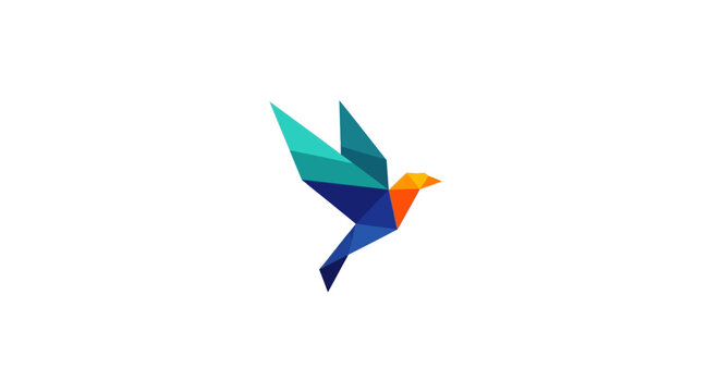 A colorful geometric bird illustration isolated on a clean white background