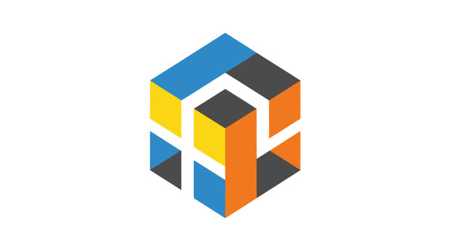 A colorful geometric cube shape isolated on a clean white background