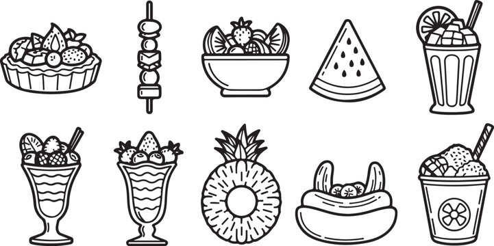 set of Assorted colorful desserts and fruit drinks illustration collection
