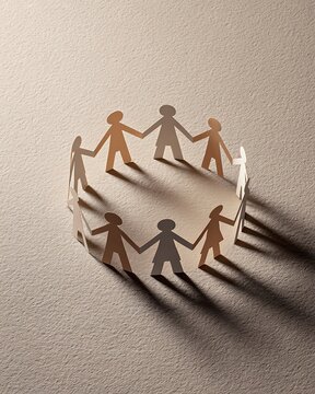 Paper people chain forming a circle, symbolizing unity and teamwork.