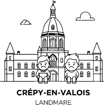 Crepy en Valois building with sad people line art