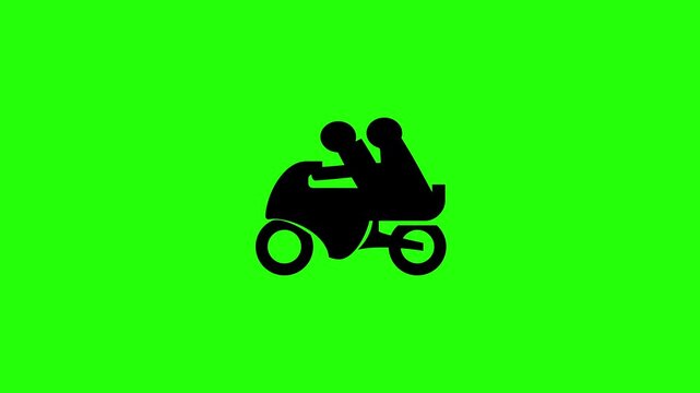 Beautiful 4K motion asset containing a scooter motorbike with a driver and pillion passenger character silhouette bouncing. Clean transport graphic.