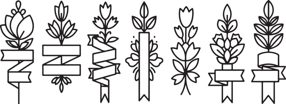 set of Elegant monogram badges with floral and ribbon designs