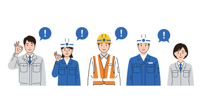 Industrial worker icon collection, safety teamwork artwork design, construction motif concept, professional theme illustration, flat vector illustration