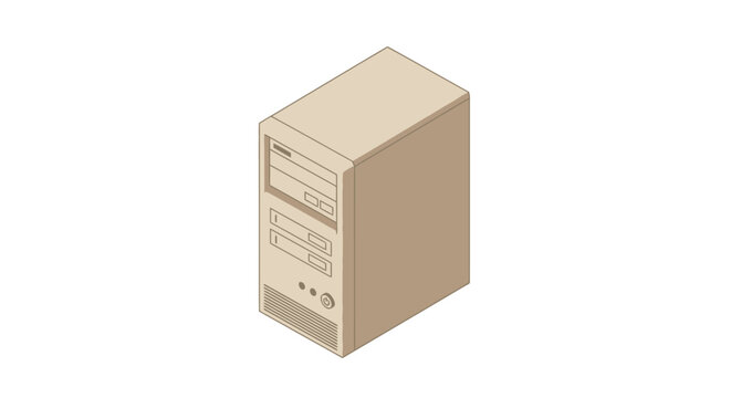 Beige desktop computer tower with front ports visible.