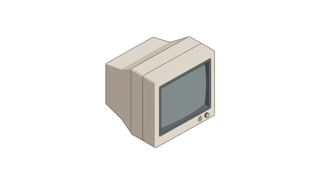 Vintage cathode ray tube computer monitor isolated view.