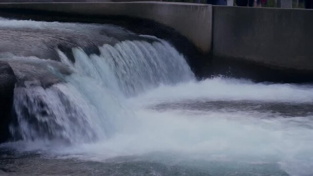 White Water Cascading over Concrete Weir 4K Generative AI
