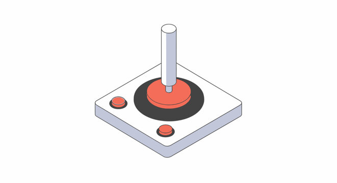 Isometric video game controller with red buttons and joystick.