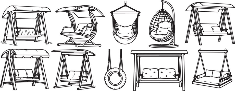 set of Vintage wooden laundry drying racks and ironing equipment set illustration