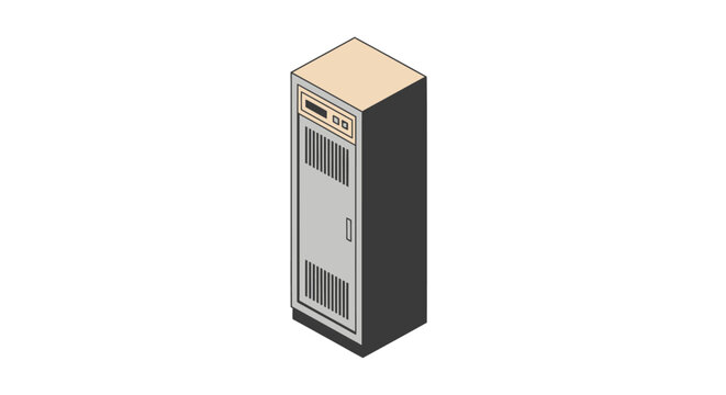 Modern gray server rack with ventilation and wooden top panel.
