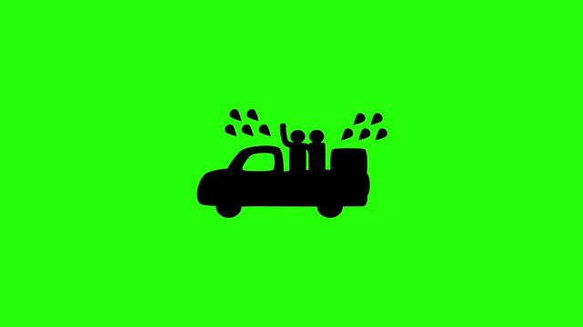 Premium 4K motion graphic of a pickup truck with passengers splashing fluid water loops silhouette bouncing. Clean seasonal splash asset.