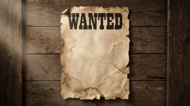 Torn wanted poster on wooden background vintage style notice