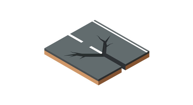 Cracked asphalt surface with tree root damage illustration.