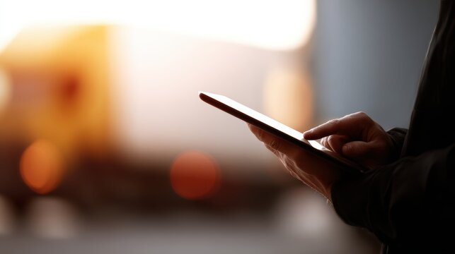 truck driver using digital tablet to check logistics shipment data technology concept